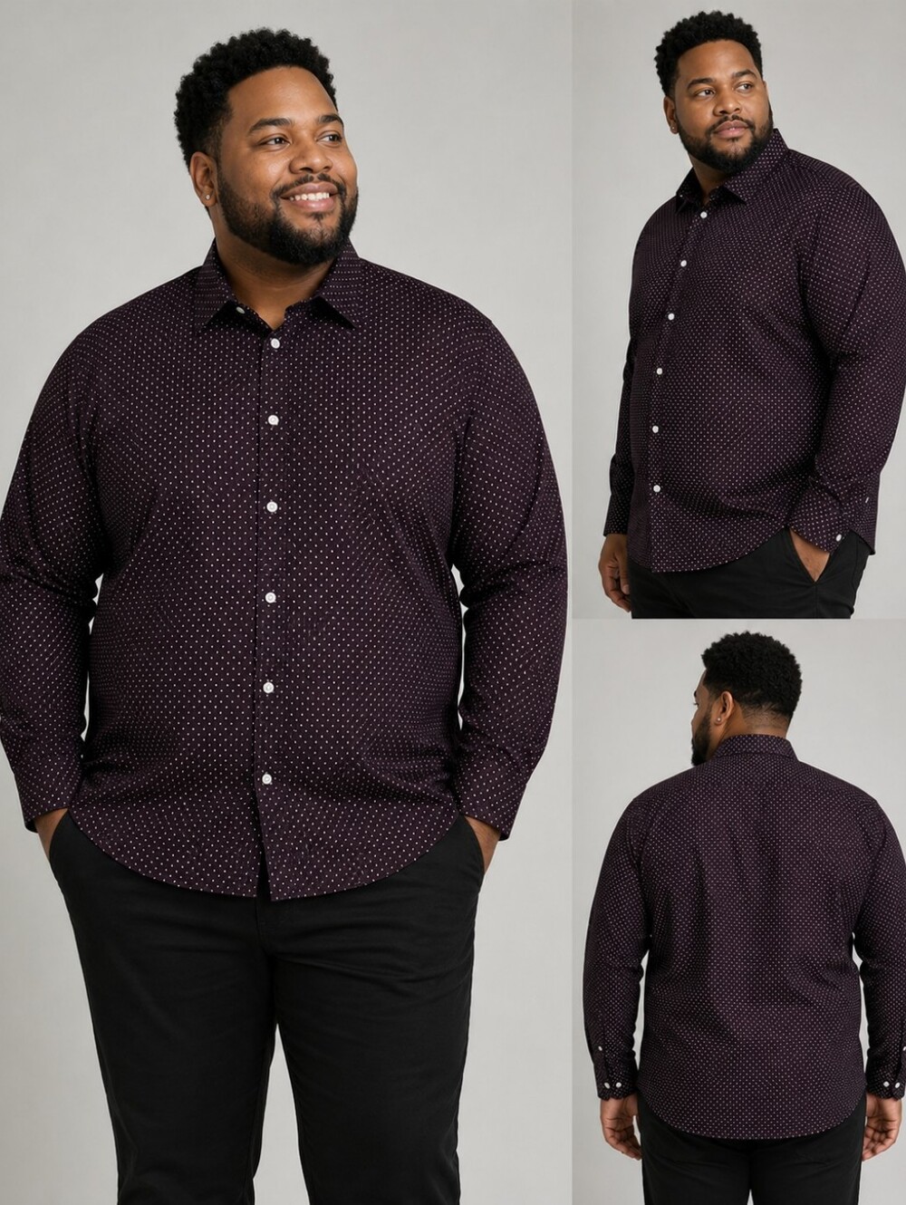 H&M Slim Fit Button Down Shirt 3XL Burgundy Micro Dot Men’s Casual Office